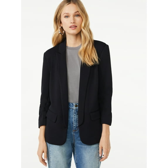 Scoop Women's and Women’s Plus Relaxed Ultimate ScubaKnit Blazer with Scrunch Sleeves, Sizes XS-4X