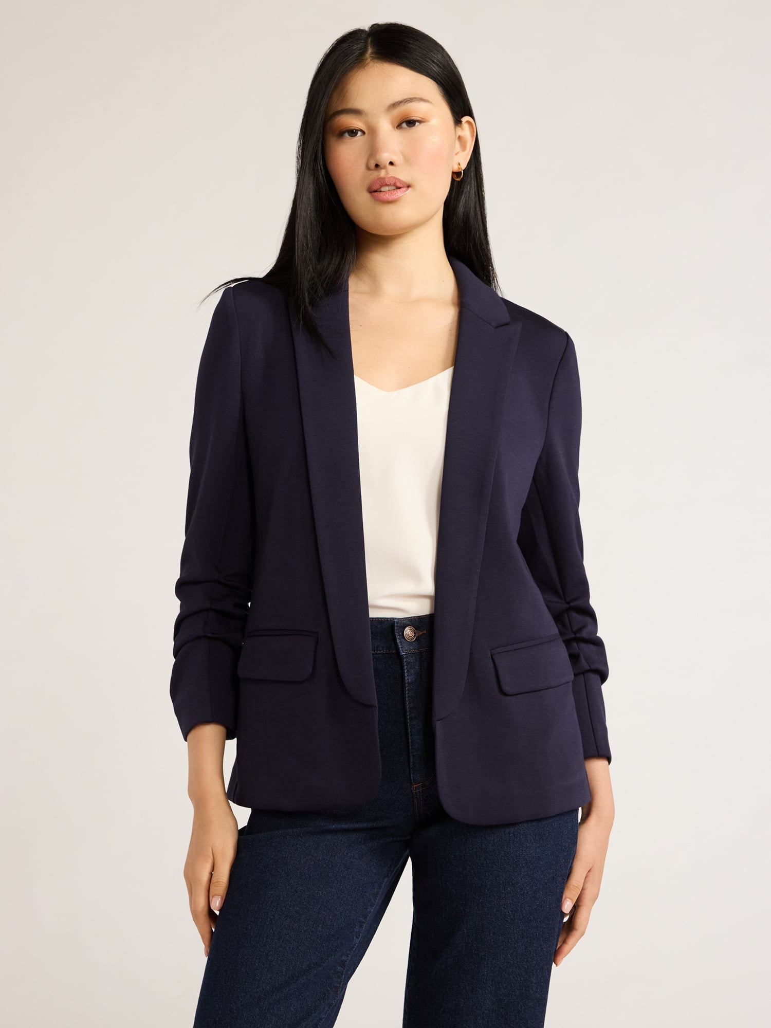 Scoop Women's and Women’s Plus Relaxed Ultimate ScubaKnit Blazer with Scrunch Sleeves, Sizes XS-4X