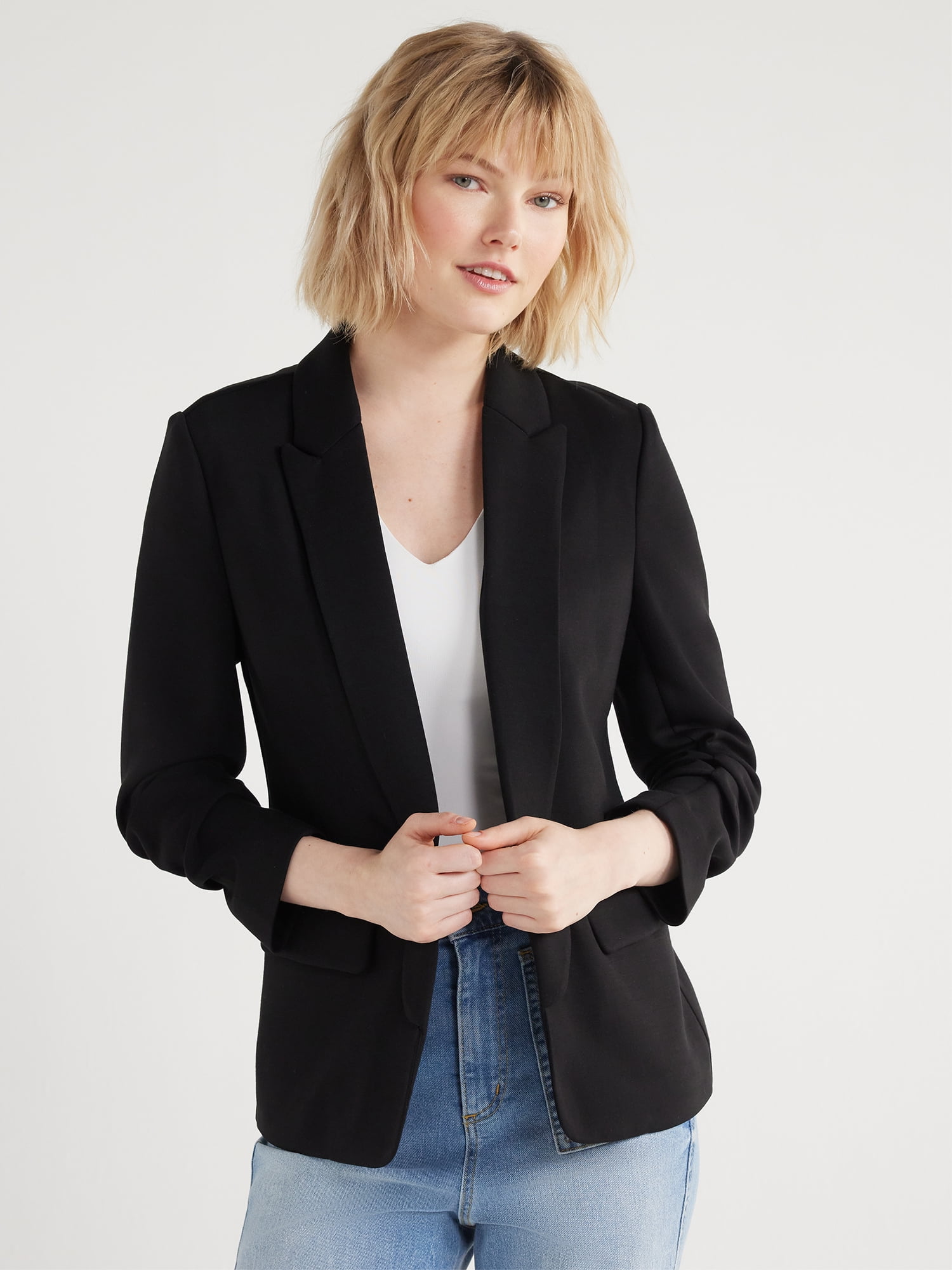 Scoop Women's and Women’s Plus Relaxed Scubaknit Blazer with Scrunch Sleeves, Sizes XS-4X