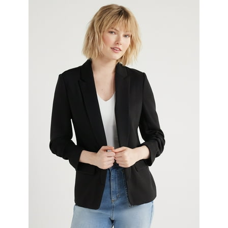 Scoop Women's and Women’s Plus Ultimate ScubaKnit Relaxed Blazer with Scrunch Sleeves, Sizes XS-4X