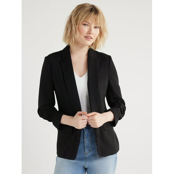 Scoop Women's and Women’s Plus Relaxed Scubaknit Blazer with Scrunch Sleeves, Sizes XS-4X