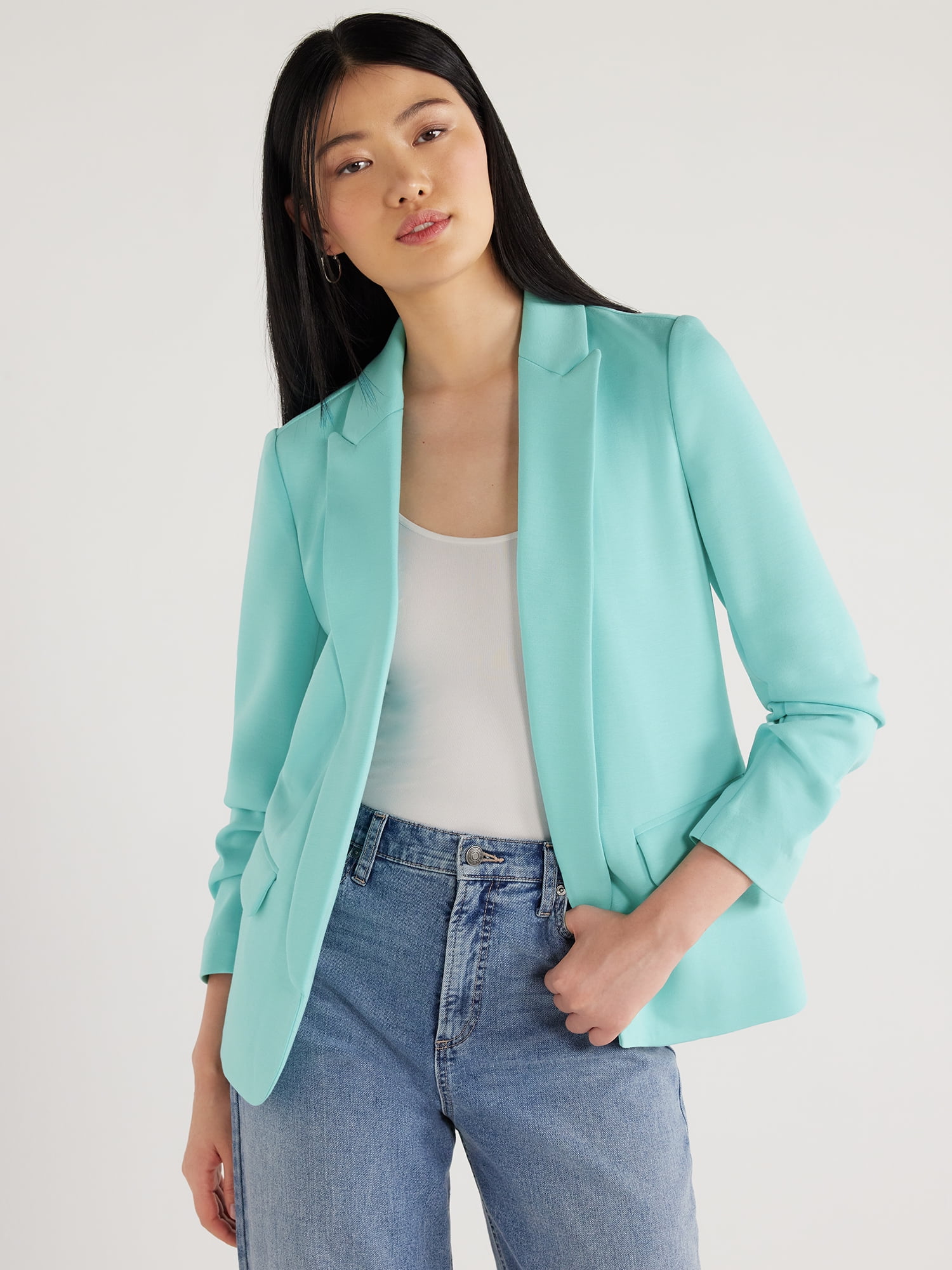 Scoop Women's and Women’s Plus Relaxed Ultimate ScubaKnit Blazer with Scrunch Sleeves, Sizes XS-4X