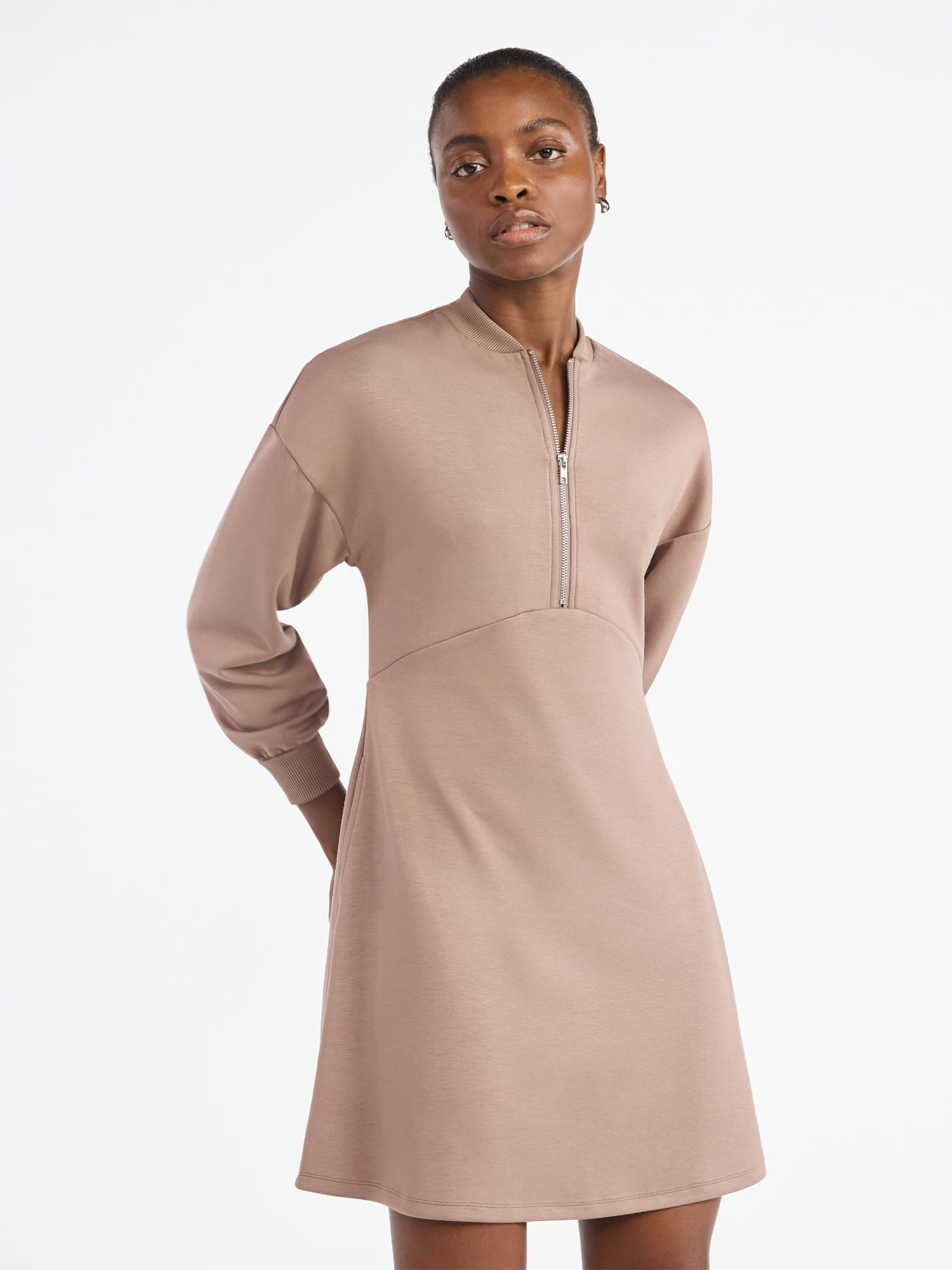 Scoop Women's and Women's Plus New Scubaknit Zip Front Mini Dress