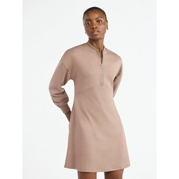 Scoop Women's and Women's Plus New Scubaknit Zip Front Mini Dress, Sizes XS-4X