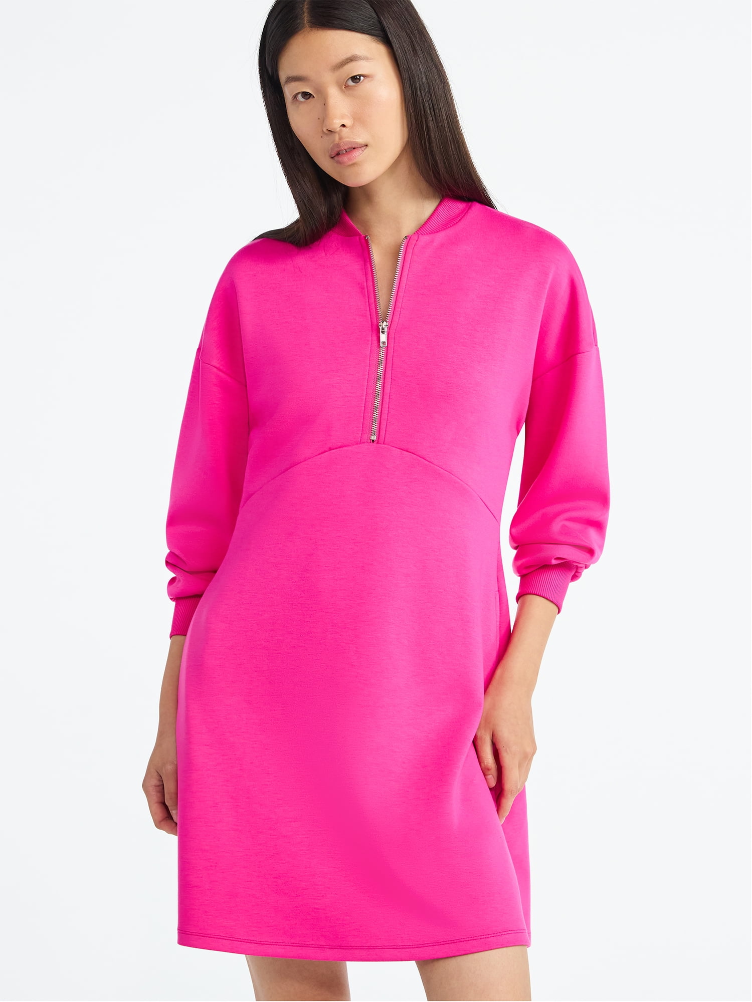 Scoop Women's and Women's Plus New Scubaknit Zip Front Mini Dress