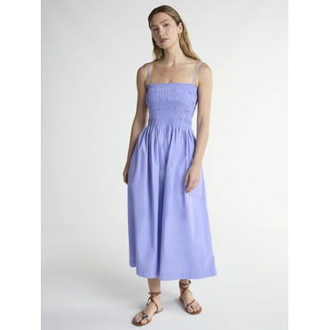 Scoop Women’s and Women’s Plus Smocked Cotton Maxi Dress, Sizes XS-4X
