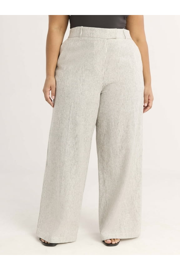 Women's and Women’s Plus Linen Blend Tailored Wide Leg Pants, Sizes 0-26W