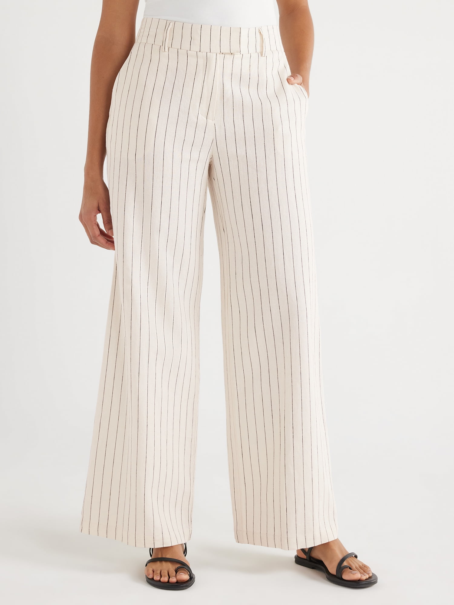 Scoop Women's and Women's Plus Linen Blend Tailored Wide Leg