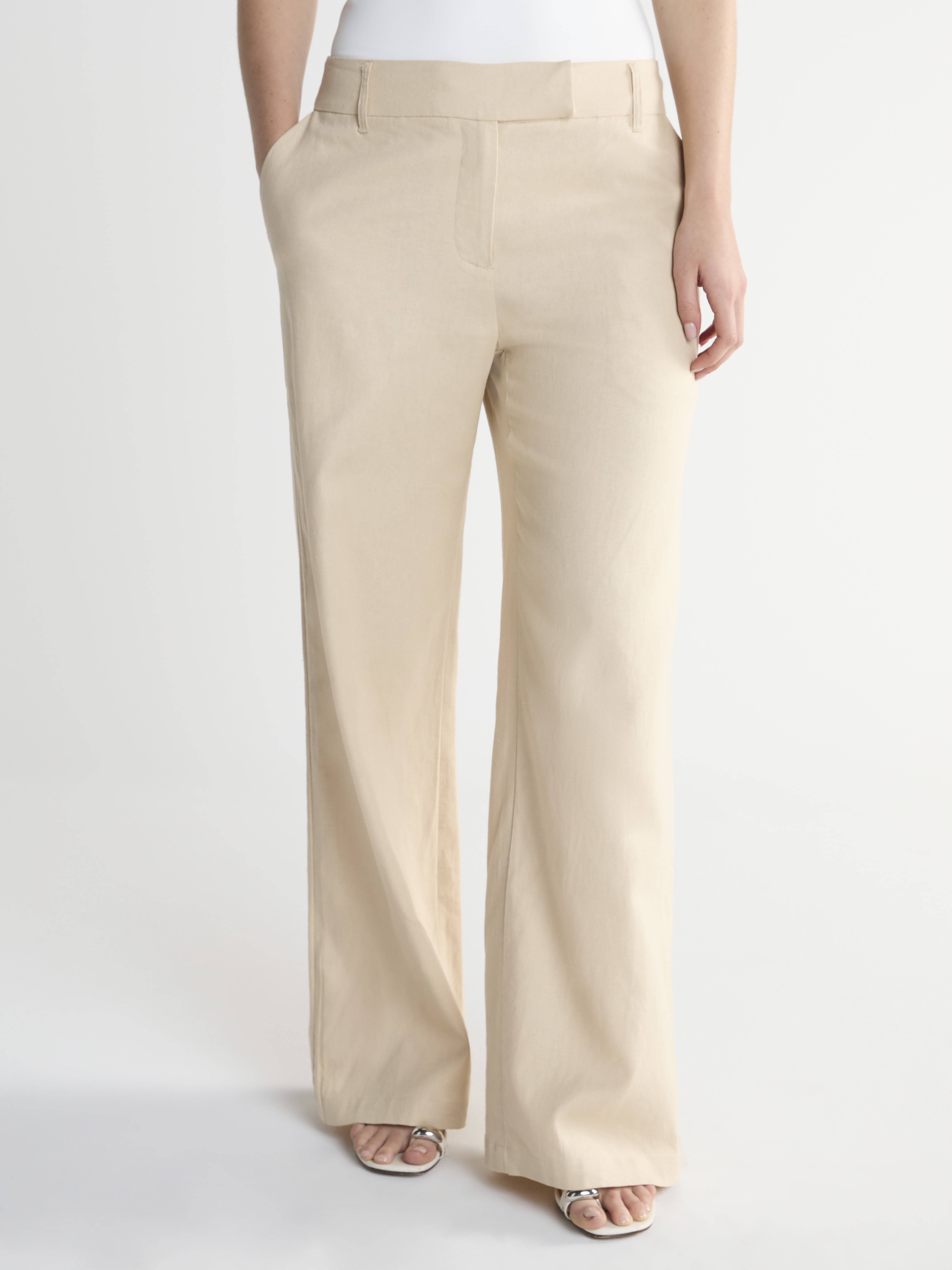 Scoop Women's and Women’s Plus Linen Blend Tailored Wide Leg Pants, Sizes 0-26W