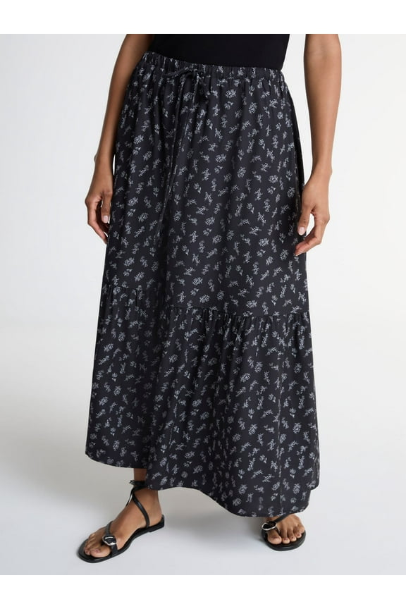 Women’s and Women’s Plus Tiered Maxi Skirt with Tie Waist, Sizes XS-4X