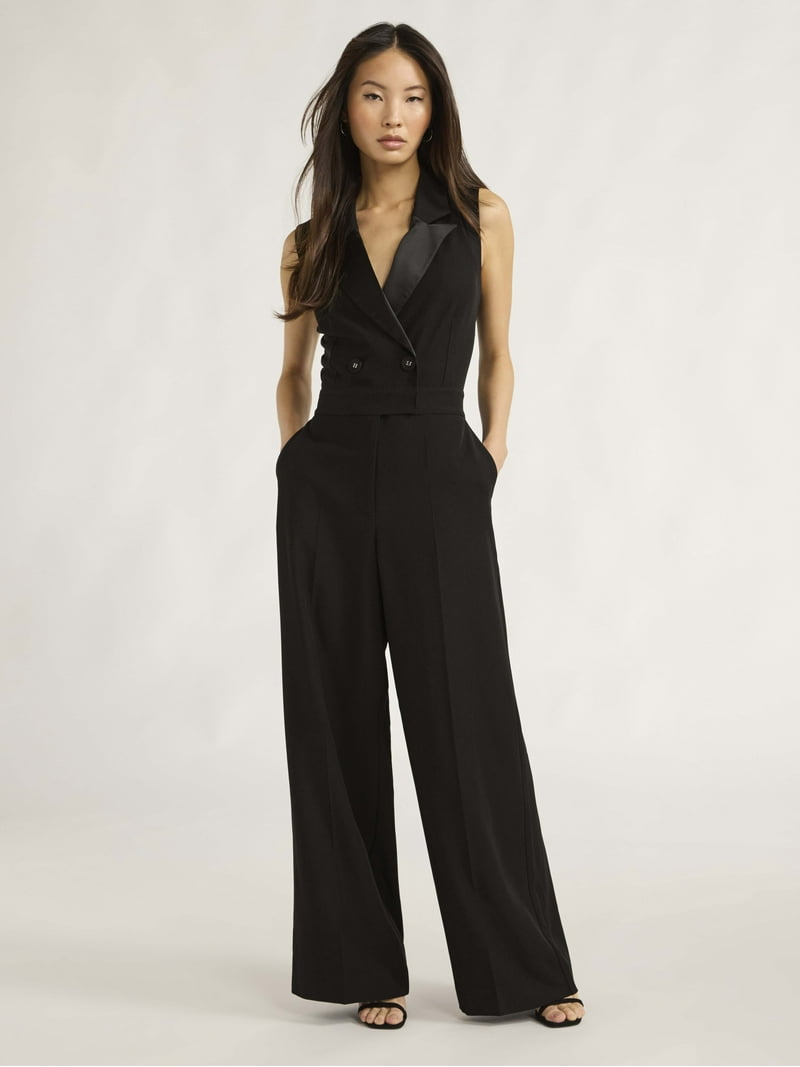 Scoop Women's and Women's Plus Tuxedo Jumpsuit, 30” Inseam, Sizes