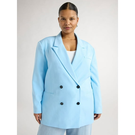 Scoop Women's and Women's Plus Crepe Slouchy Double Breasted Blazer, Sizes XS-4X