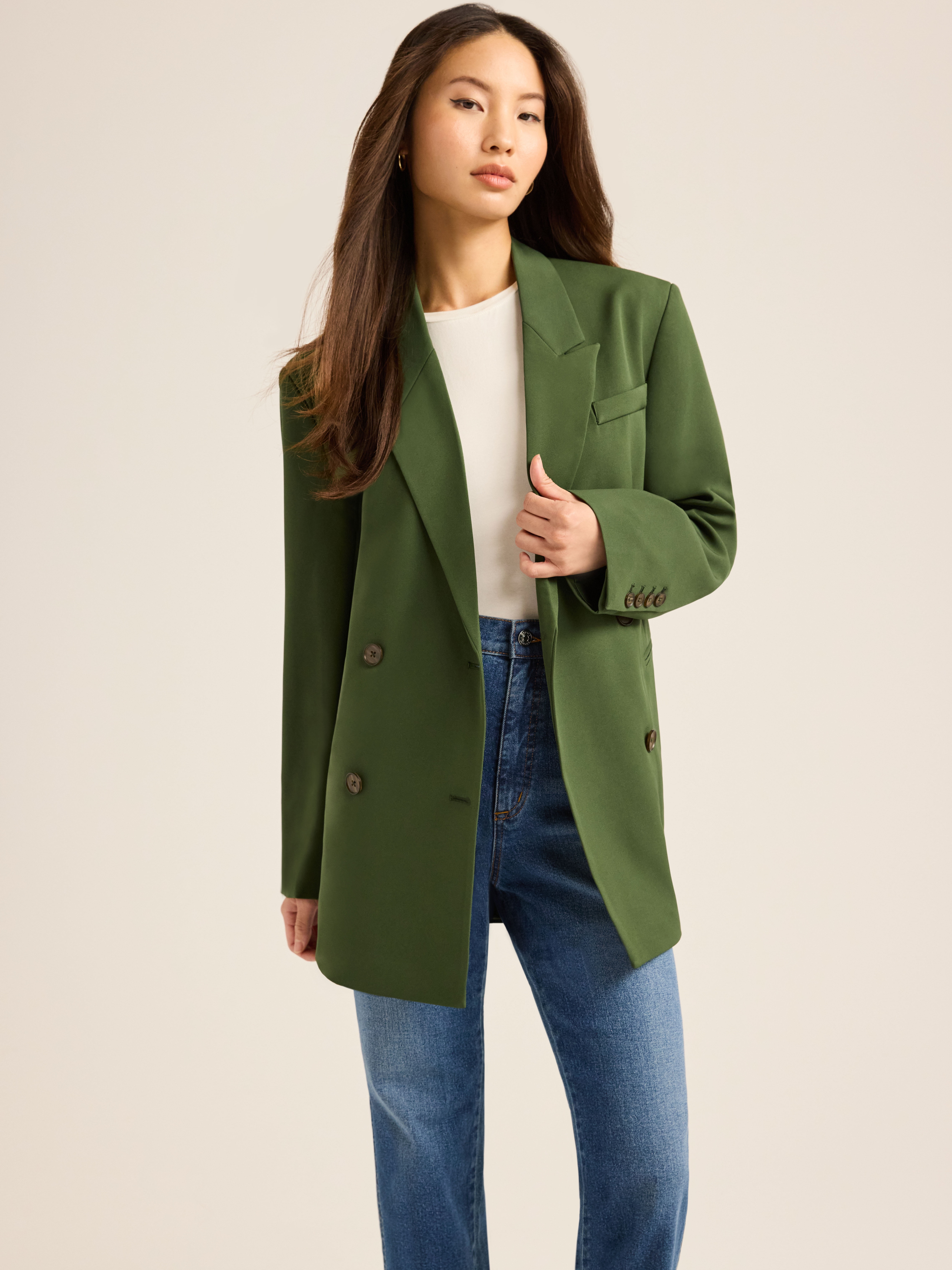 Scoop Women's and Women's Plus Crepe Slouchy Double Breasted Blazer, Sizes XS-4X