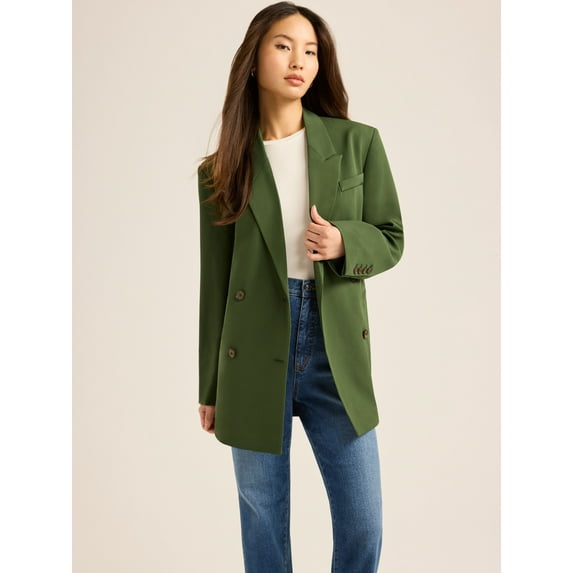 Scoop Women's and Women's Plus Crepe Slouchy Double Breasted Blazer, Sizes XS-4X