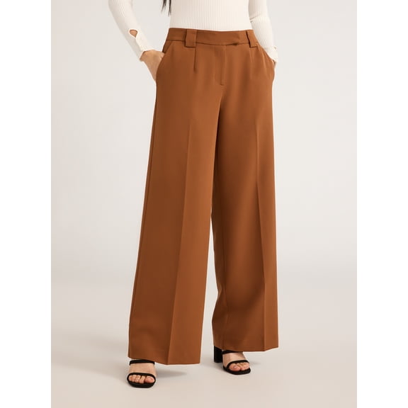 Scoop Women’s and Women's Plus Crepe Wide Leg Trousers, 32", 32.5", and 34" Inseams, Sizes 0-28