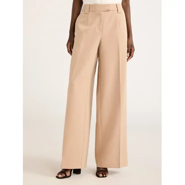 Scoop Women’s and Women's Plus Crepe Wide Leg Trousers, 32", 32.5", and 34" Inseams, Sizes 0-28
