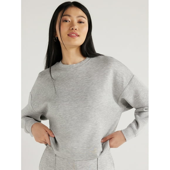 Scoop Women's and Women's Plus Ultimate ScubaKnit Cropped Sweatshirt with Drop Sleeves, Size XS-4X