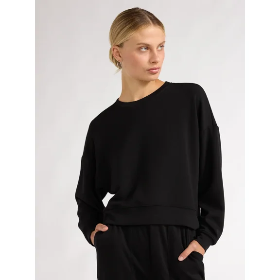 Scoop Women's and Women's Plus Ultimate Scubaknit Cropped Sweatshirt with Drop Sleeves, Size XS-4X