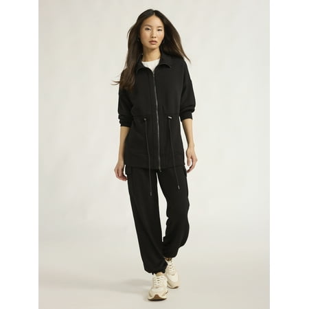 Scoop Women’s and Women's Plus Ultimate Scubaknit Longline Drawstring Zip Jacket, Sizes XS-4X
