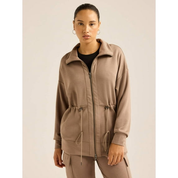 Scoop Women’s and Women's Plus Ultimate Scubaknit Longline Drawstring Zip Jacket, Sizes XS-4X
