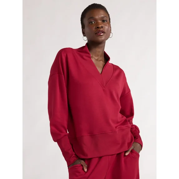 Scoop Women's and Women's Plus Ultimate Scubaknit V Neck Sweatshirt, Sizes XS-4X