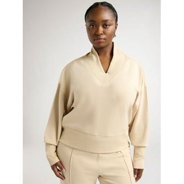 Scoop Women's and Women's Plus Scubaknit V-Neck Sweatshirt, Sizes XS-4X