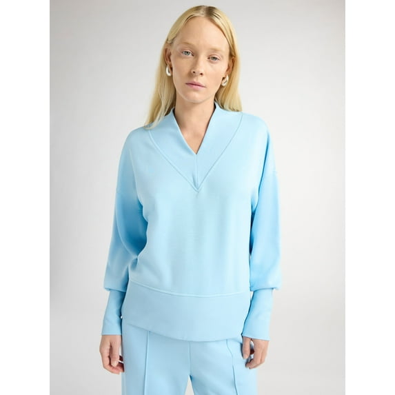 Scoop Women's and Women's Plus Ultimate Scubaknit V Neck Sweatshirt, Sizes XS-4X