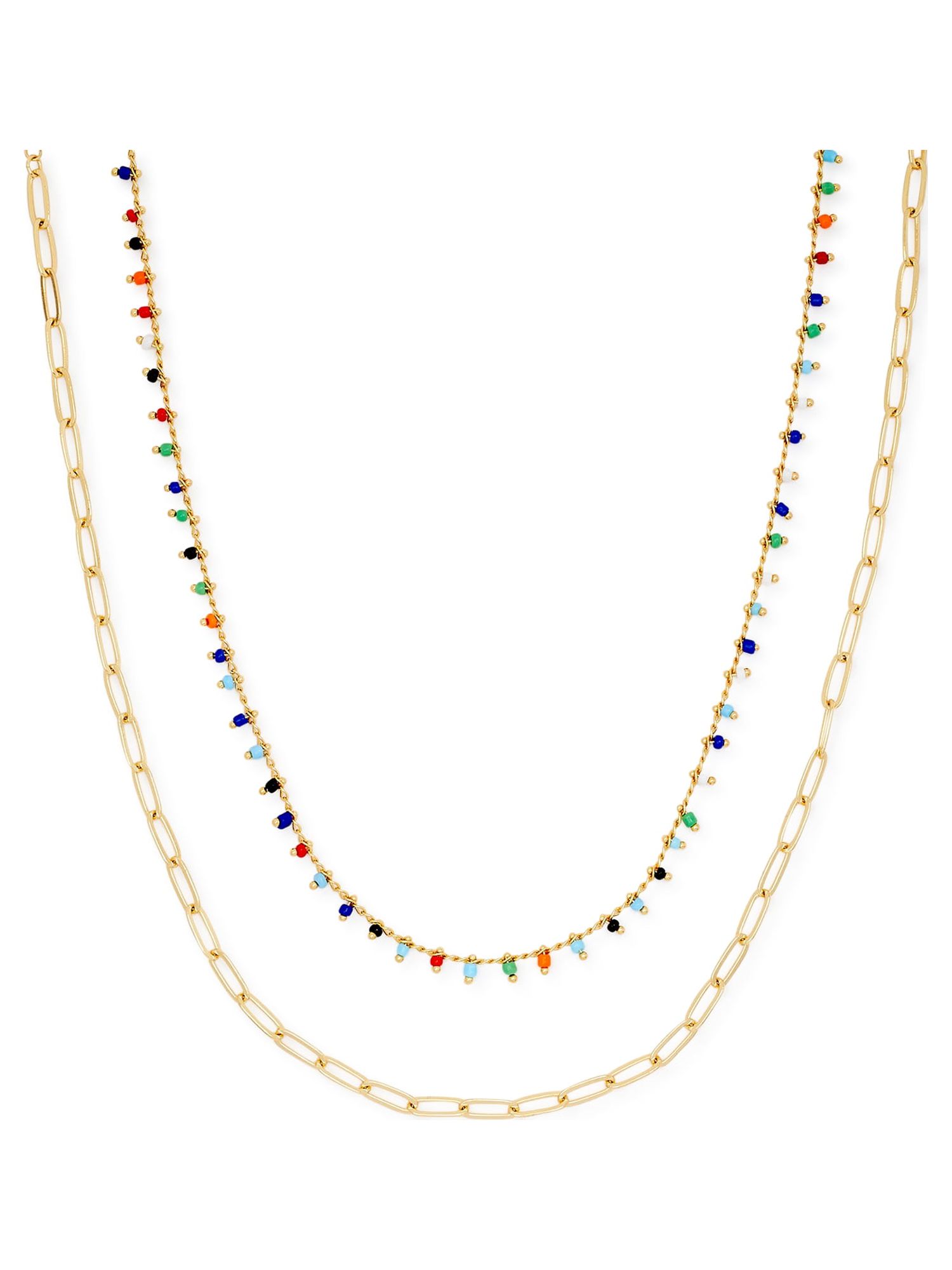 Scoop Womens 14K Gold Flash-Plated Link Chain and Multi-Color Bead Charm Necklace Duo, 2-Piece - image 1 of 3