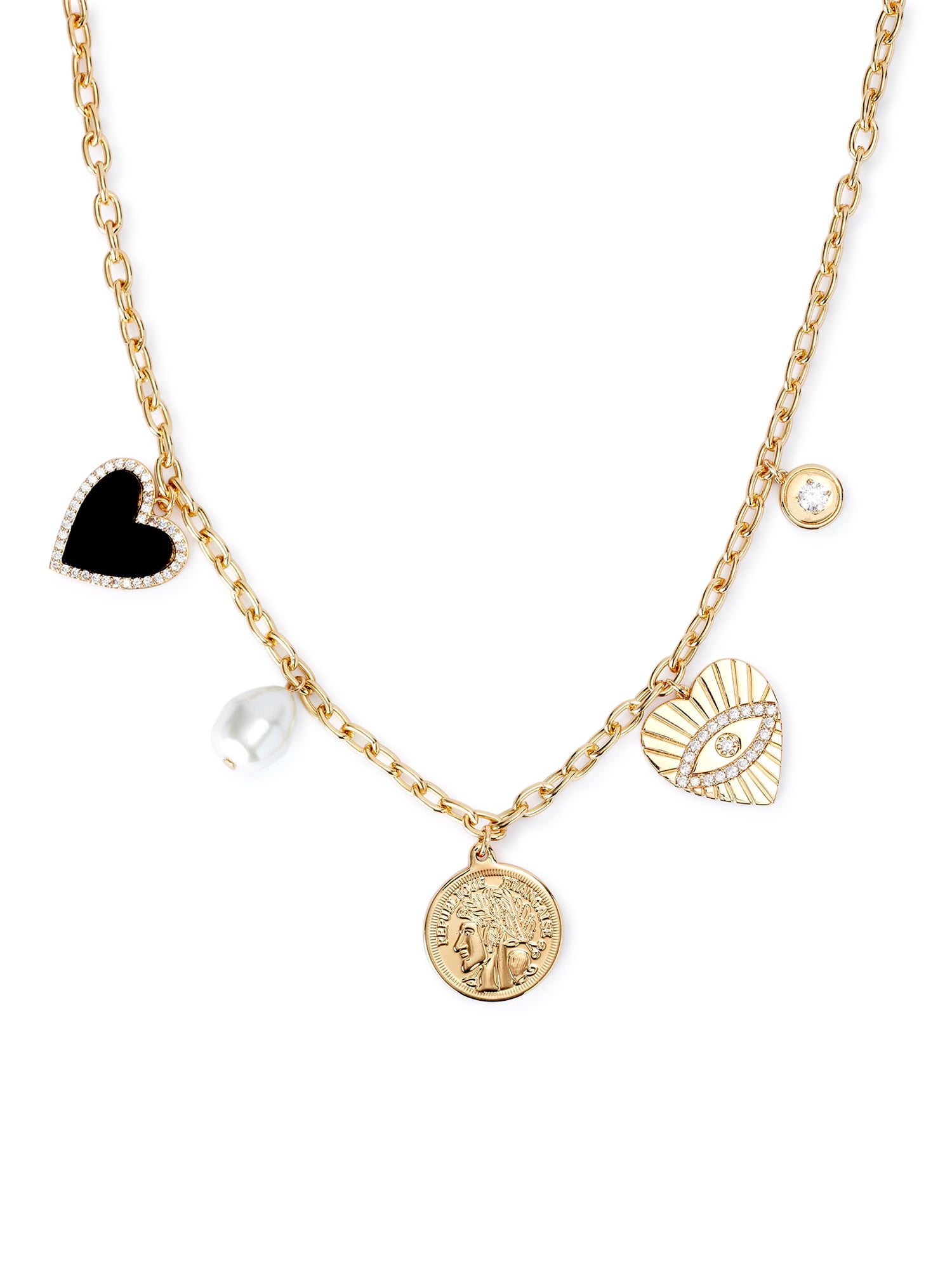 Scoop Womens Brass 14KT Gold Flash Plated Charm Necklace