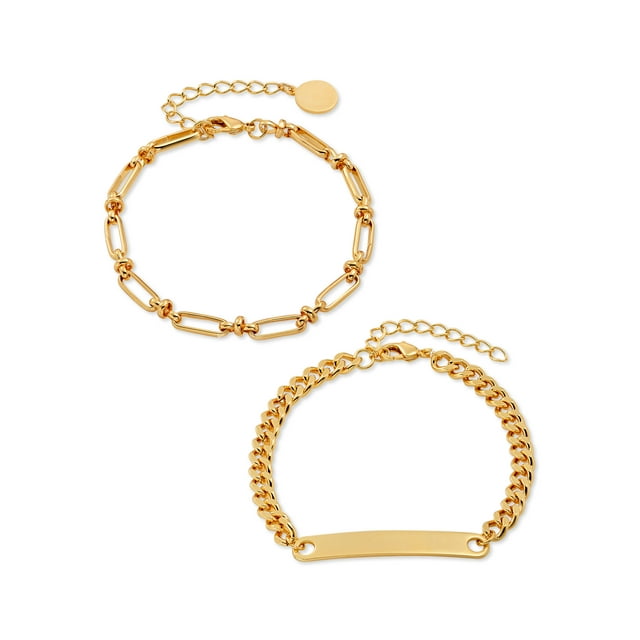 Scoop Womens Brass Yellow GoldPlated Link and Curb Chain ID Bracelets