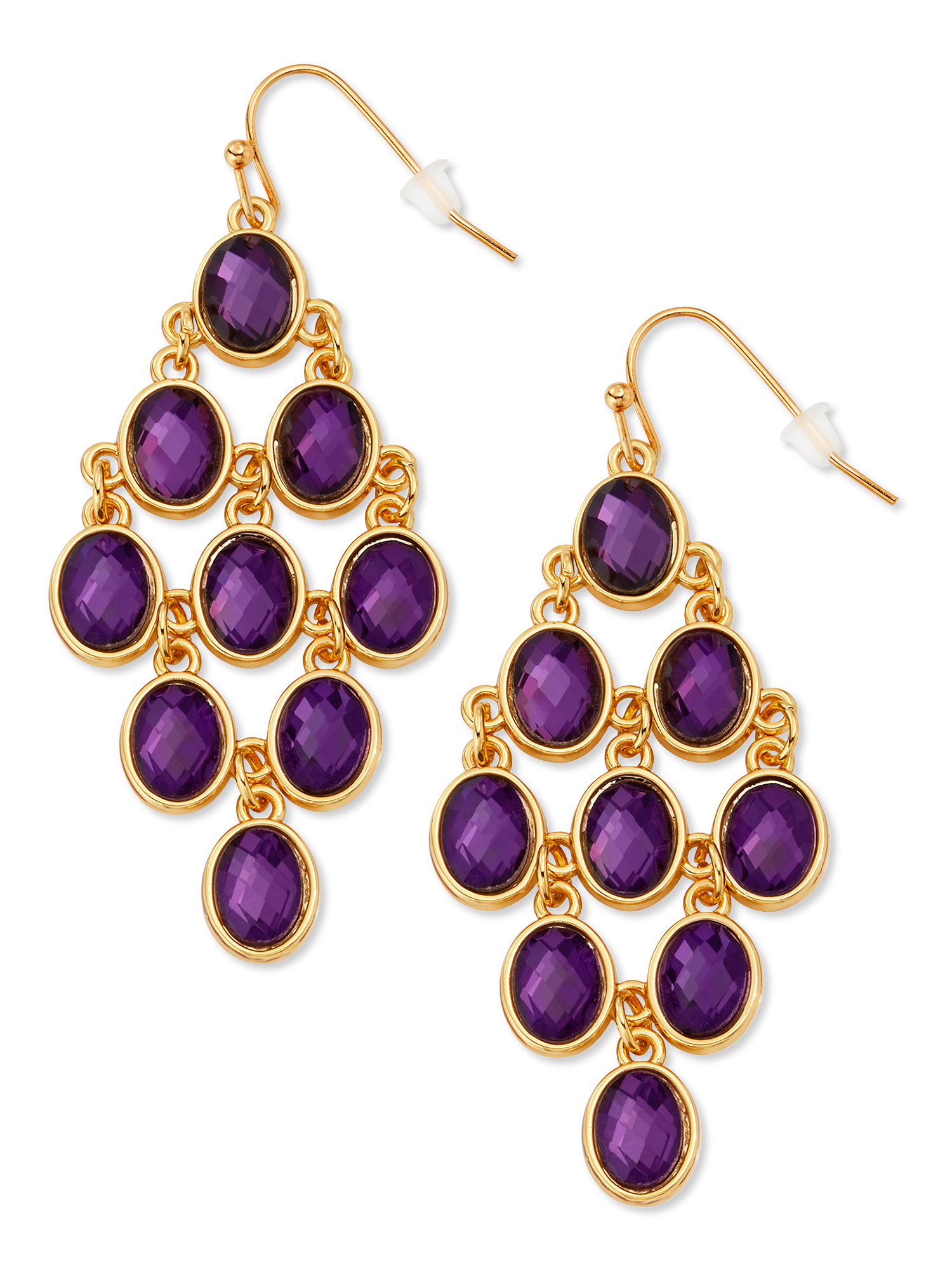 Scoop Womens Brass Yellow Gold-Plated Purple Stone Chandelier Dangle Earrings - image 1 of 3