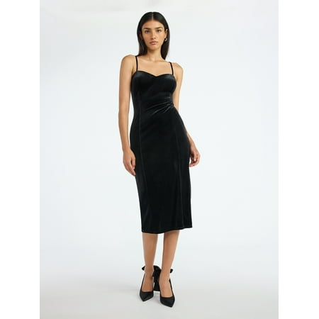 Scoop Women's and Women's Plus Stretch Velvet Bodycon Midi Dress, Sizes XS-4X