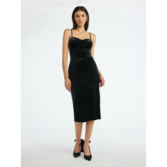 Scoop Women's and Women's Plus Stretch Velvet Bodycon Midi Dress, Sizes XS-4X