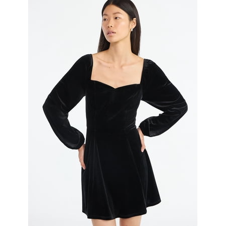 Scoop Women's and Women's Plus Velvet Sweetheart Mini Dress, Sizes XS-4X