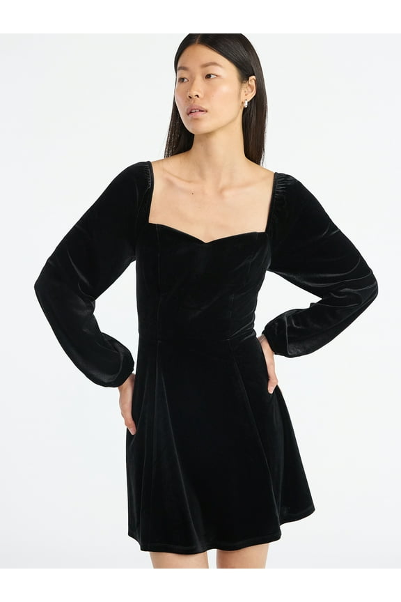 Women's and Women's Plus Velvet Sweetheart Mini Dress, Sizes XS-4X