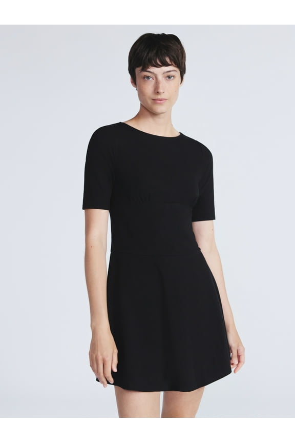 Women’s Knit Mini Skater Dress with Elbow Length Sleeves, Sizes XS-XXL