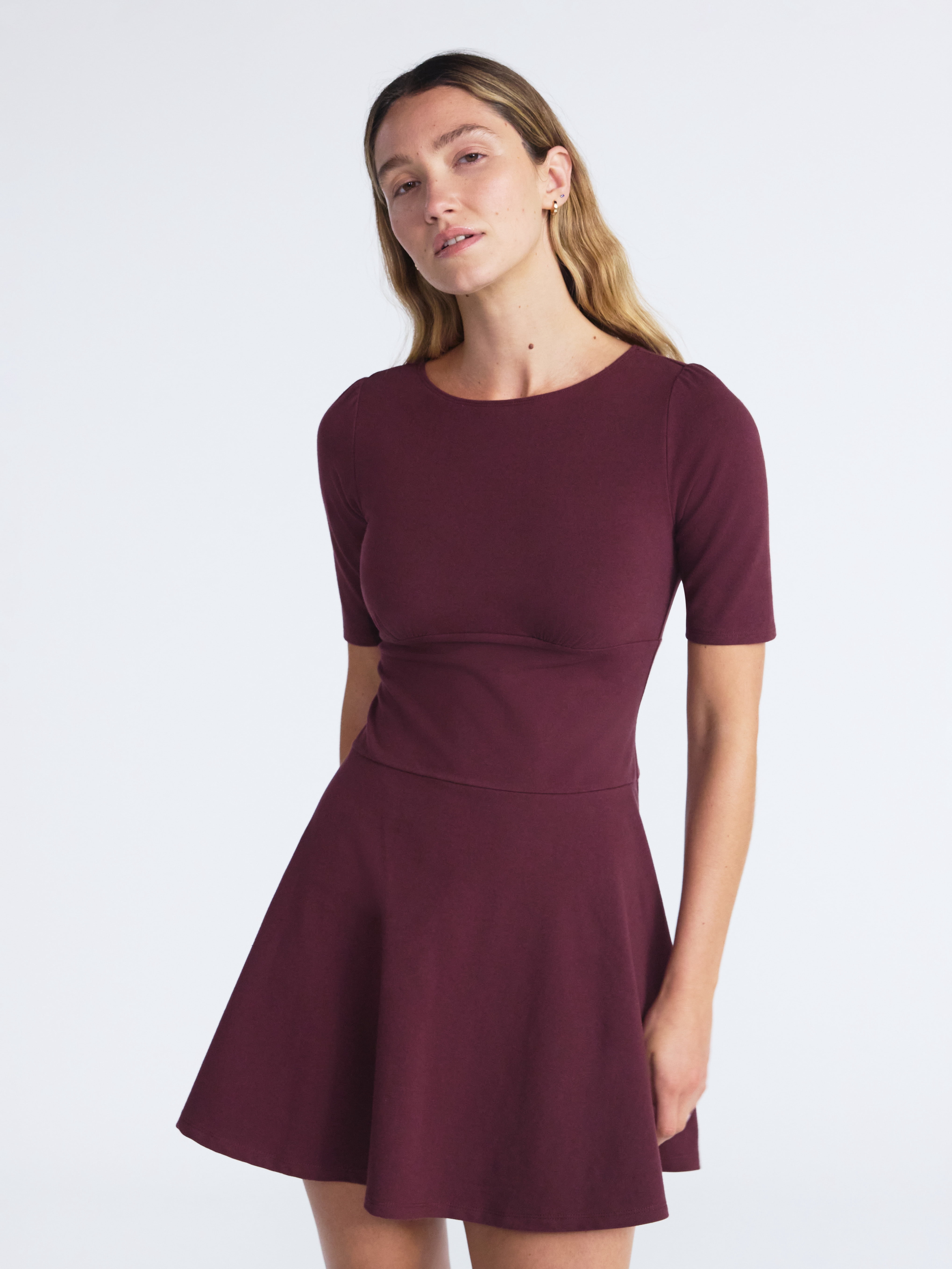 Scoop Women’s Knit Mini Skater Dress with Elbow Length Sleeves, Sizes XS-XXL
