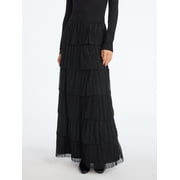 Scoop Women's and Women's Plus Glitter Ruffle Maxi Skirt, Sizes XS-4X