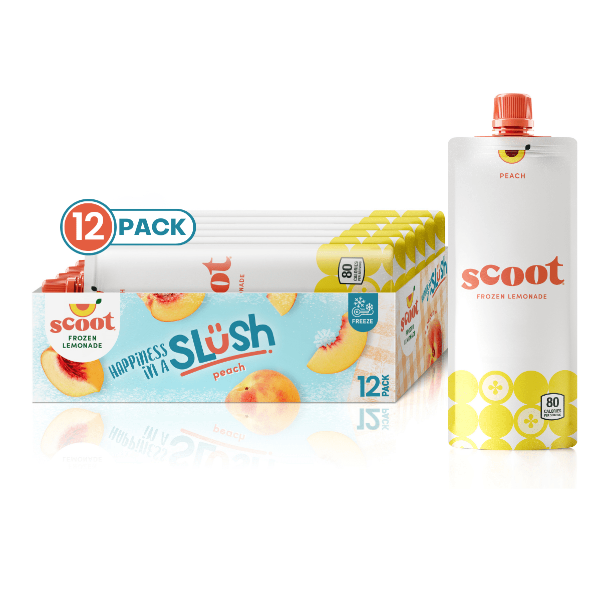 Scoot Frozen Lemonade 12 Pack: Peach Flavor 12 Shelf-Stable Pouches of ...