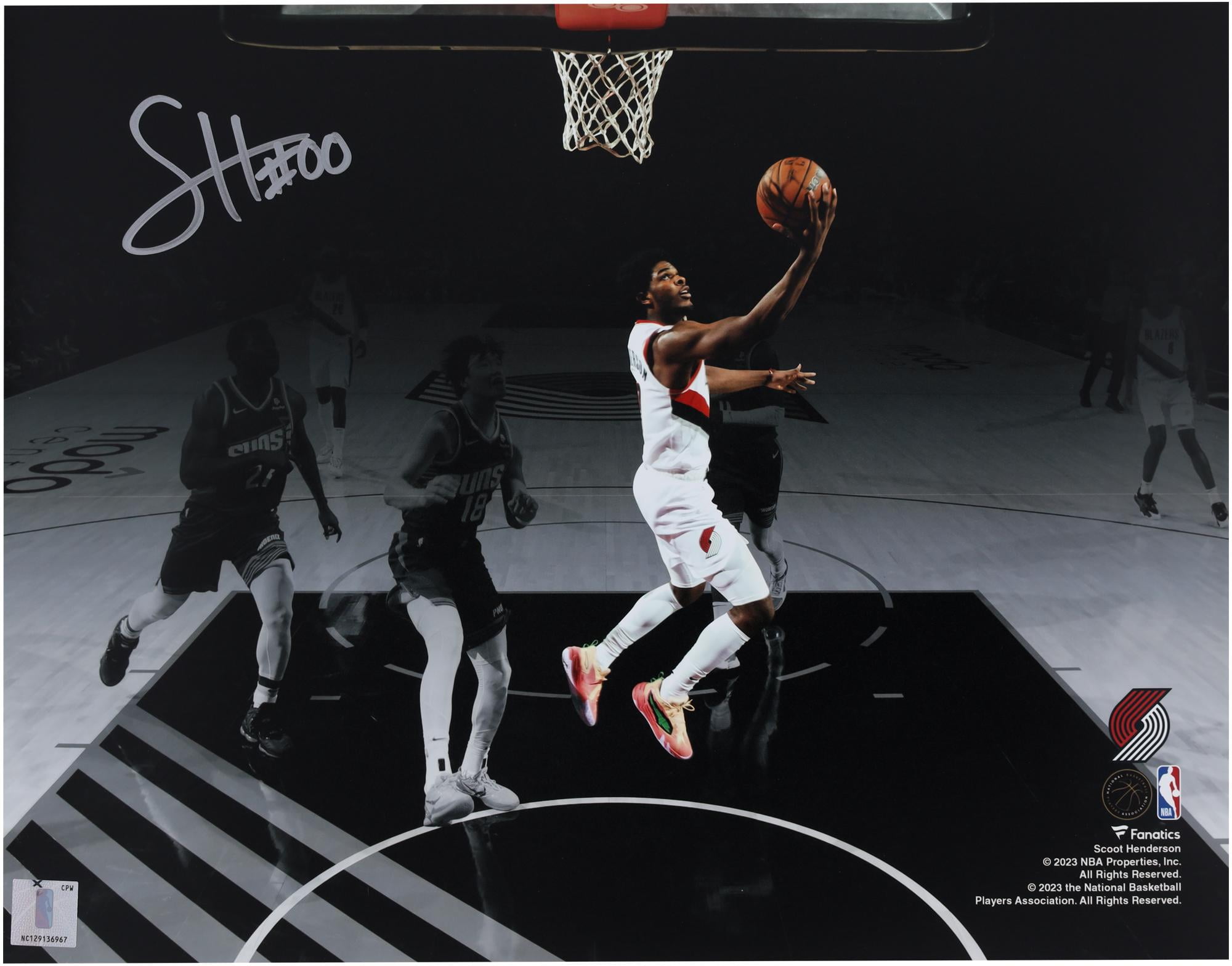 Scoot Henderson Portland Trail Blazers Autographed 11" x 14" Reverse Layup Spotlight Photograph - Fanatics Authentic Certified