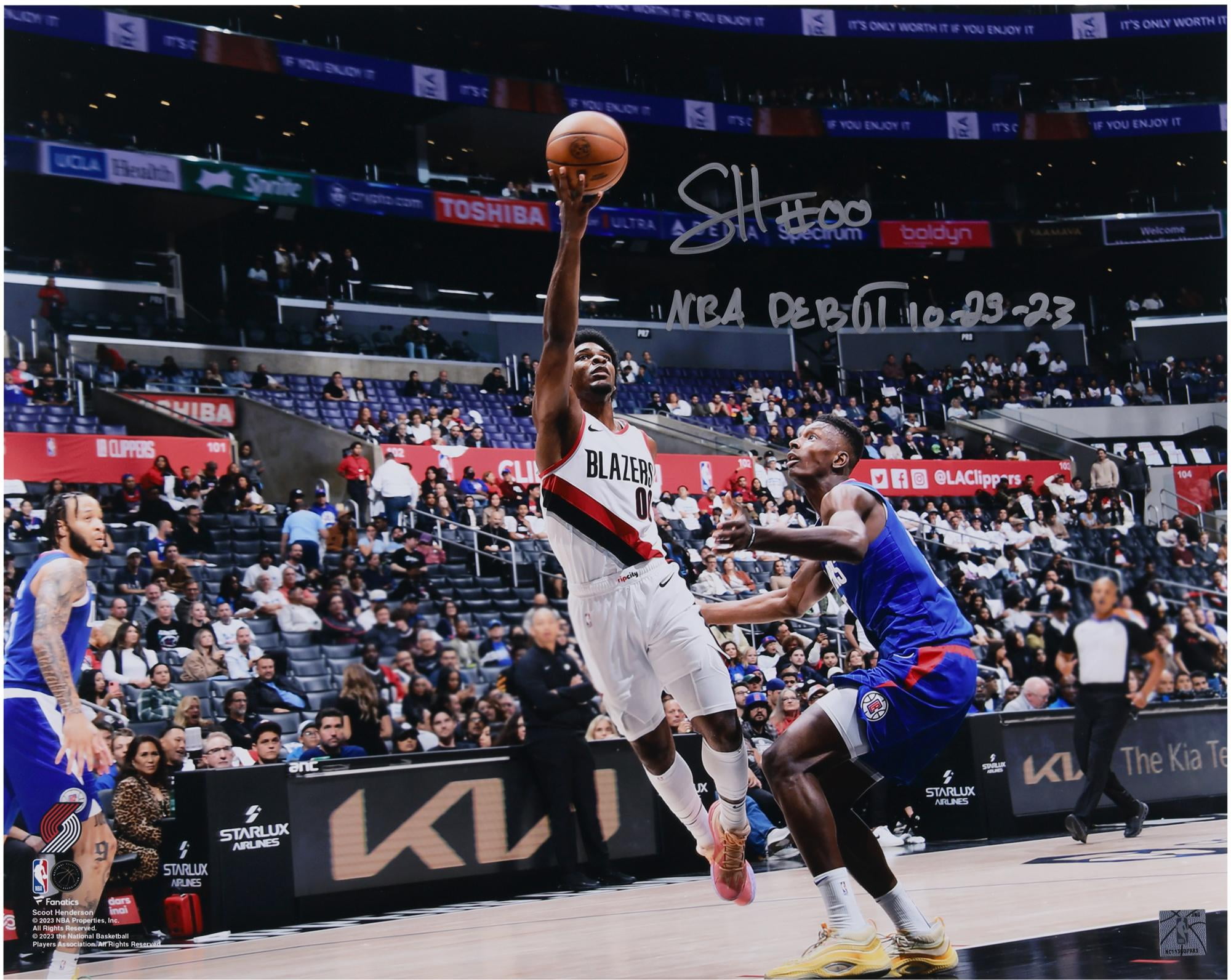 Scoot Henderson Portland Trail Blazers Autographed 16" x 20" Layup Vs. Los Angeles Clippers Photograph with "NBA Debut 10/25/23" Inscription - Fanatics Authentic Certified