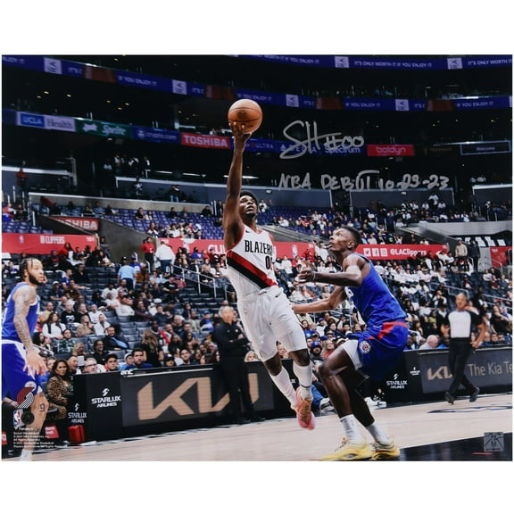 Scoot Henderson Portland Trail Blazers Autographed 16" x 20" Layup Vs. Los Angeles Clippers Photograph with "NBA Debut 10/25/23" Inscription - Fanatics Authentic Certified