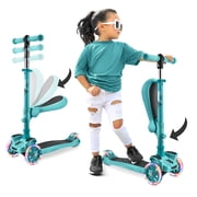ScootKid 3-Wheel Kids Scooter - Child & Toddler Toy Scooter with Built-in LED Wheel Lights, Fold-Out Comfort Seat Ages 1+ Teal Blue
