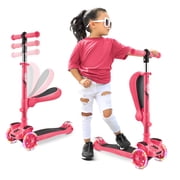 ScootKid 3-Wheel Kids Scooter - Child & Toddler Toy Scooter with Built-in LED Wheel Lights, Fold-Out Comfort Seat Ages 1+ Watermelon