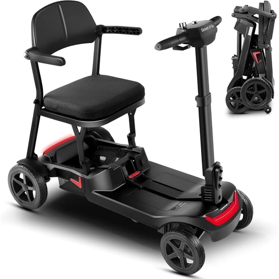 ScootNGo Lite 39 lbs Ultra-Lightweight Foldable Mobility Scooter for Seniors, 4-Wheel Electric Travel Scooter, Airline Approved, Red
