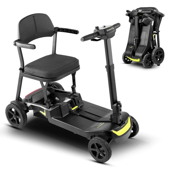 ScootNGo 39 lbs Ultra Lightweight Foldable Mobility Scooter for Seniors & Adult - Airline Approved, 4-Wheel Electric Travel Scooter, Yellow