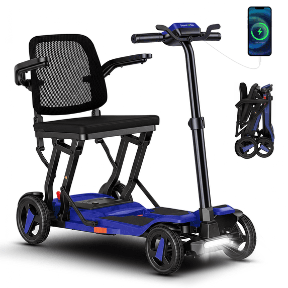 ScootNGo Voyager 33 lbs Lightweight Foldable Mobility Scooter for Seniors & Adult, Airline Approved 4-Wheel Electric Scooter, NFC Unlock, Navy Blue