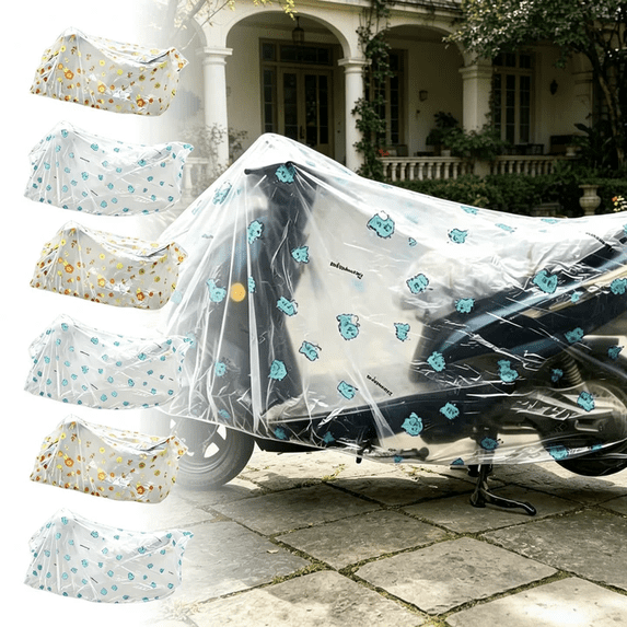 Scooter Cover Waterproof Transparent PVC Electric Vehicle Shield,Thickened All-Weather Full-Body Protector with Cute Cartoon Print,Elastic Hem for Outdoor Parking Yellow 70 x 47 Inch