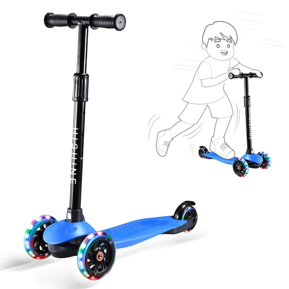 Scooter For Kids,3 Wheel Kick Scooter - Light Up Wheels,23-30 Adjustable Height,Lean-To-Steer & Rear Brake,For Boys Girls Ages 3+,SC12 Blue