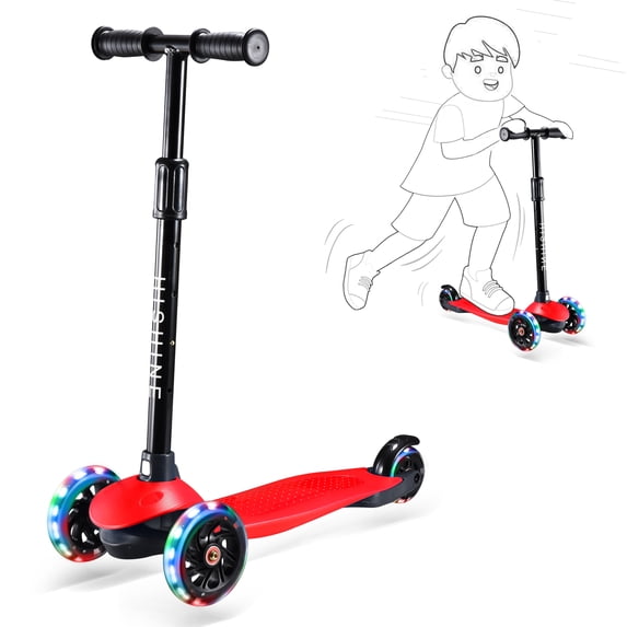 Scooter For Kids,3 Wheel Kick Scooter - Light Up Wheels,23”-30” Adjustable Height,Lean-To-Steer & Rear Brake,For Boys Girls Ages 3+,SC12 Red